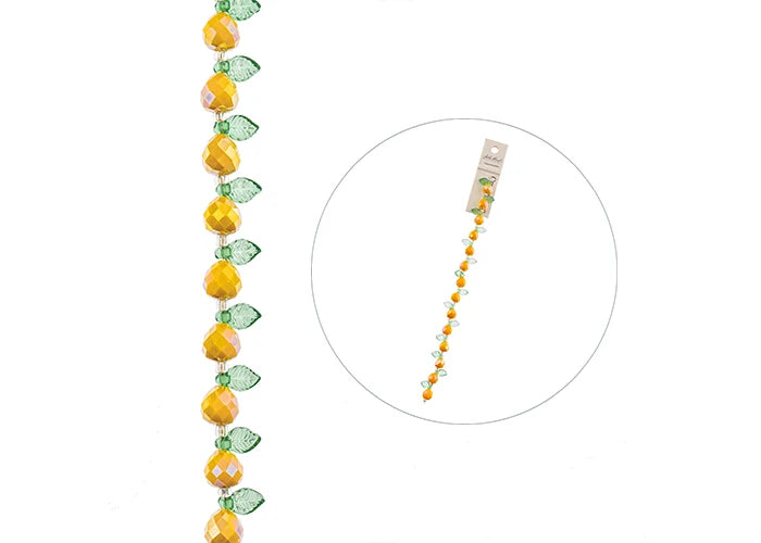 Crystal Lane Bead Strand Pear Opaque Orange Leaf Green