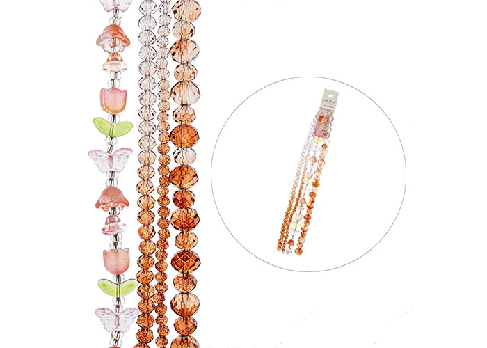 Crystal Lane Bead Strand Tulip-Pink Butterflies Brown Mix