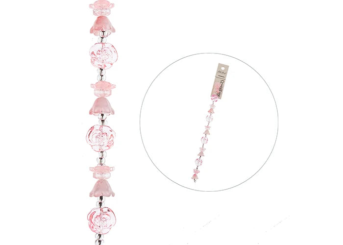 Crystal Lane Bead Strand Pink-Rose-Tulip Flowers