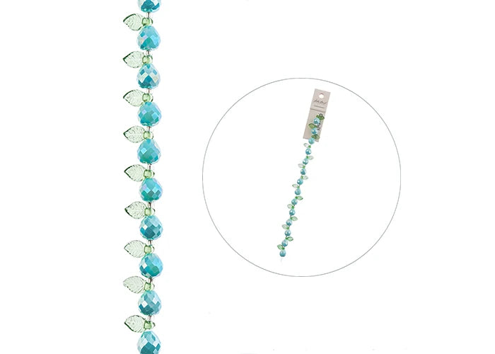 Crystal Lane Bead Strand Pear Opaque Blue, Leaf Green