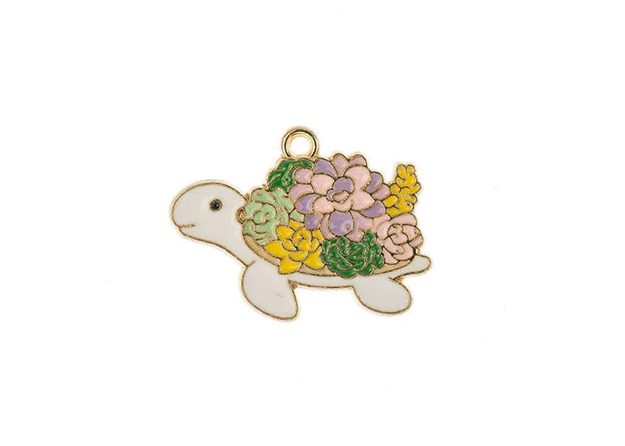 Sweet & Petite Charms 29x21mm Turtle w/Flowers 5pcs