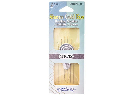 Sharps Gold Eye Beading Needle w/Threader Size 10/12