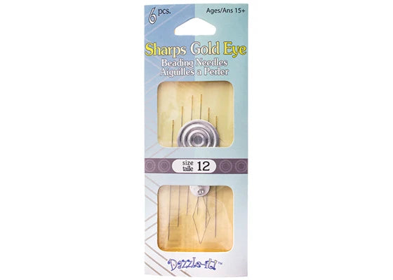 Sharps Gold Eye Beading Needle w/Threader Size 12