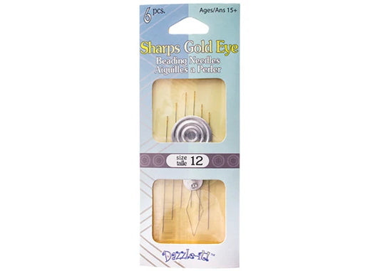 Sharps Gold Eye Beading Needle w/Threader Size 12