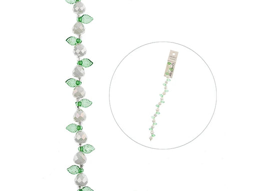 Crystal Lane Bead Strand Pear Opaque White Leaf Green