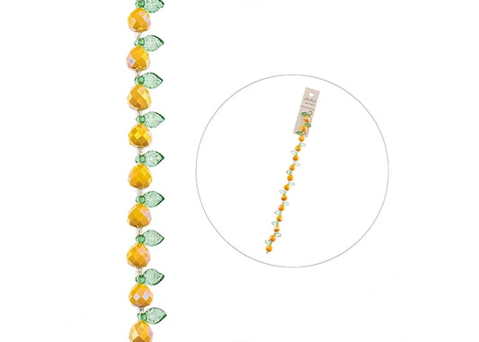 Crystal Lane Bead Strand Pear Opaque Orange Leaf Green