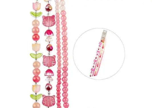 Crystal Lane Bead Strand Tulip Pink Cat Head Red