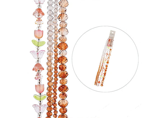 Crystal Lane Bead Strand Tulip-Pink Butterflies Brown Mix