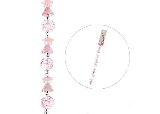 Crystal Lane Bead Strand Pink-Rose-Tulip Flowers