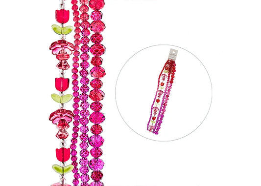 Crystal Lane Bead Strand Red -Tulip Flowers Rondelles Mix