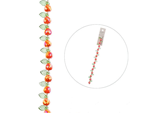 Crystal Lane Bead Strand Pear Opaque Red Leaf-Green
