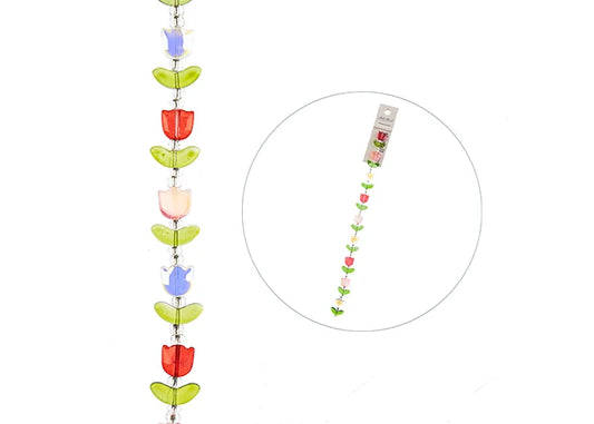 Crystal Lane Bead Strand Tulip Pink and Red Green Leaves
