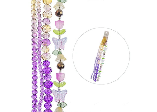 Crystal Lane Bead Strand Ombre Yellow To Purple Butterflies Bell Flower Tulip