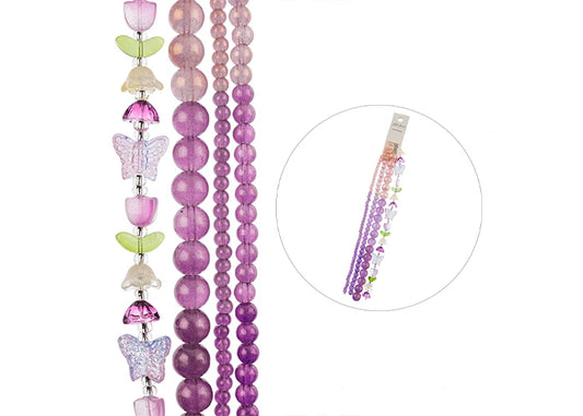 Crystal Lane Bead Strand Ombre Light to Dark Heather Tulip Butterflies