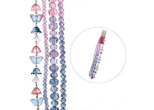 Crystal Lane Bead Strand Pink To Montana Blue Mix Tulips Butterflies