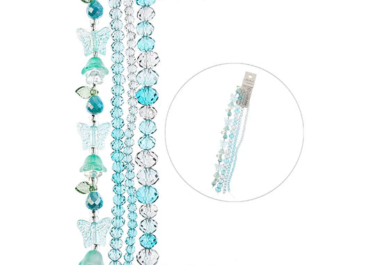 Crystal Lane Bead Strand Aqua Mix Facetted Tulips Butterflies