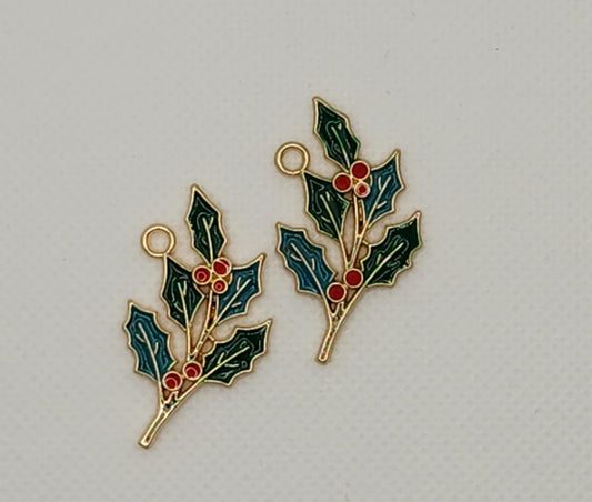 Sweet & Petite Holiday Charms 19x34mm Holly Sprig 2pcs