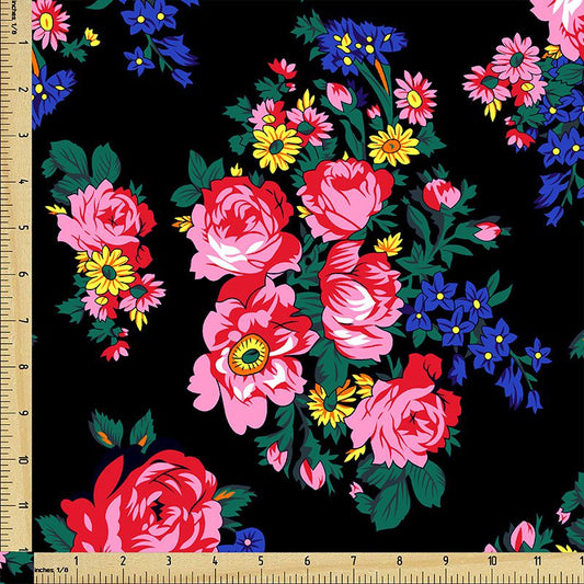 Kokum Flower Cotton Fabric- Black