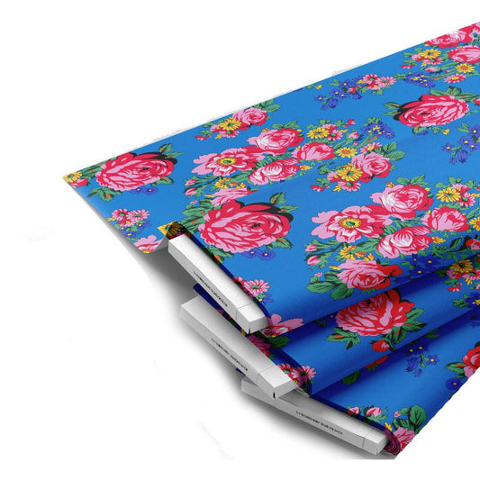 Kokum Flower Cotton Fabric– Turquoise