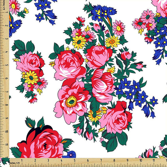 Kokum Flower Cotton Fabric – White