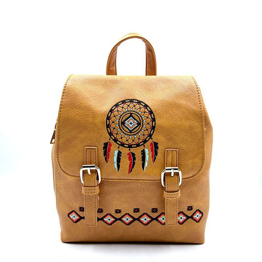 Native Embroidered Dreamcatcher backpack – Orange