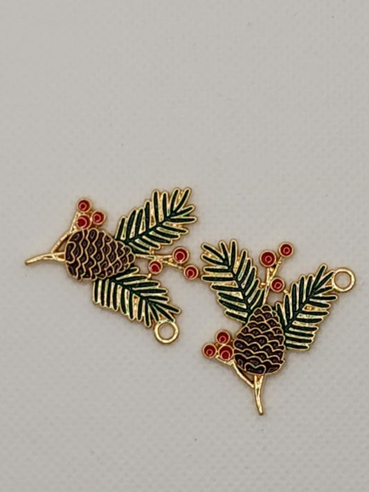 Sweet & Petite Holiday Charms 26x29mm Pine Branch 2pcs